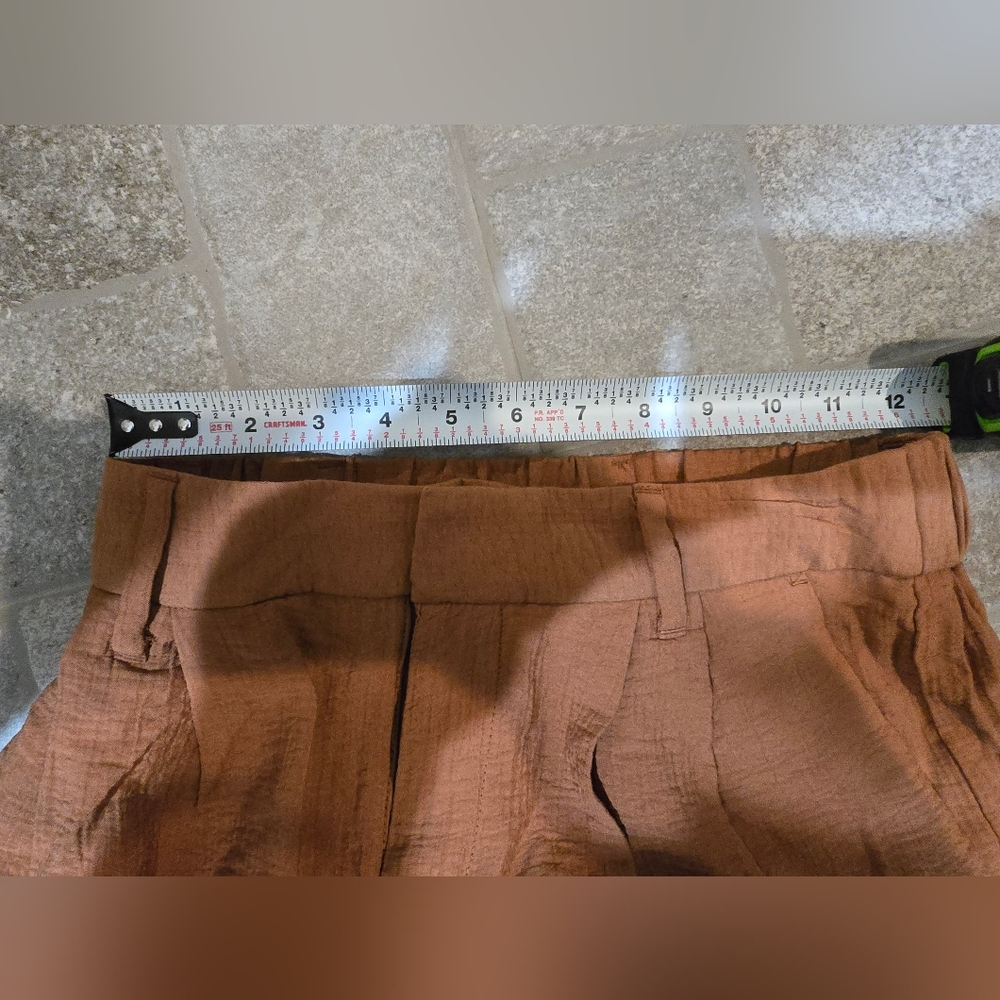 Top And Pants Set Brown Wide Leg Crop Top Tan Brown Orange Burnt XS S 2 A New Da - Picture 7 of 8